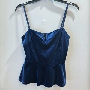 Express Womens Small Blue Velvet Peplum Camisole Top Coquette Fairy Celestial